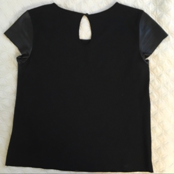 Anthropologie Bordeaux Black Leather Pocket Tee S - Picture 5 of 7
